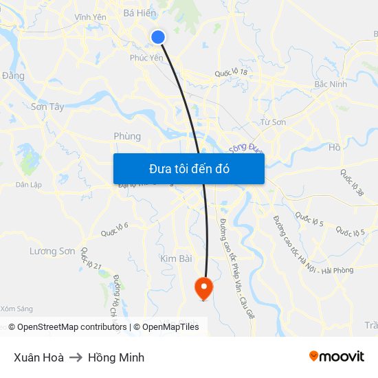 Xuân Hoà to Hồng Minh map