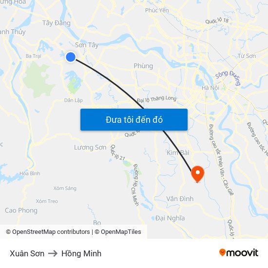 Xuân Sơn to Hồng Minh map
