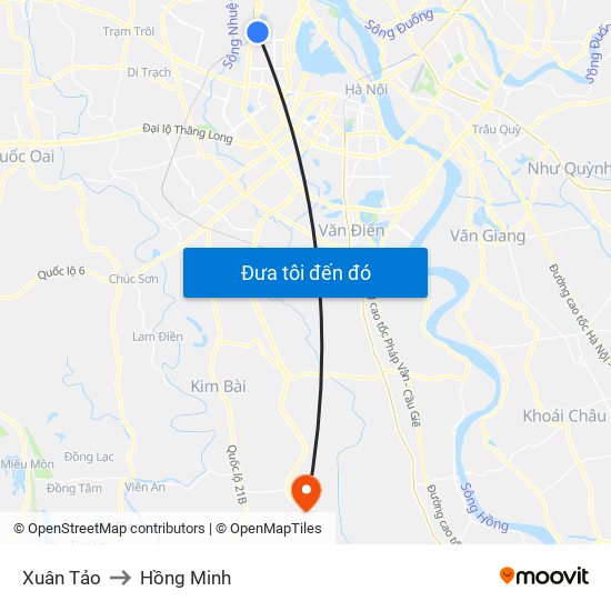 Xuân Tảo to Hồng Minh map