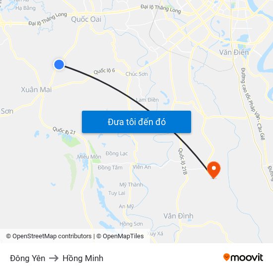 Đông Yên to Hồng Minh map