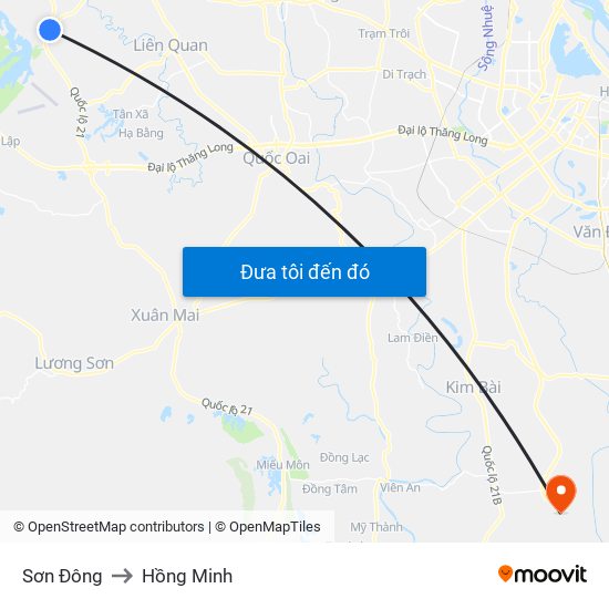 Sơn Đông to Hồng Minh map