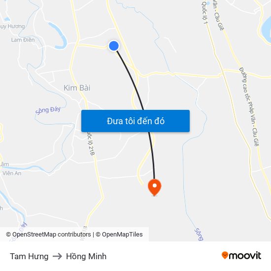 Tam Hưng to Hồng Minh map