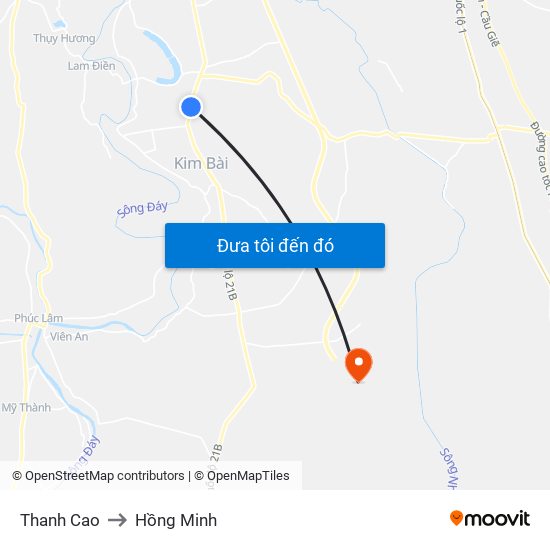 Thanh Cao to Hồng Minh map