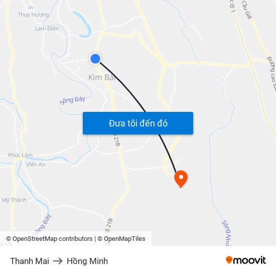 Thanh Mai to Hồng Minh map