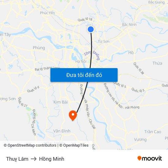 Thuỵ Lâm to Hồng Minh map