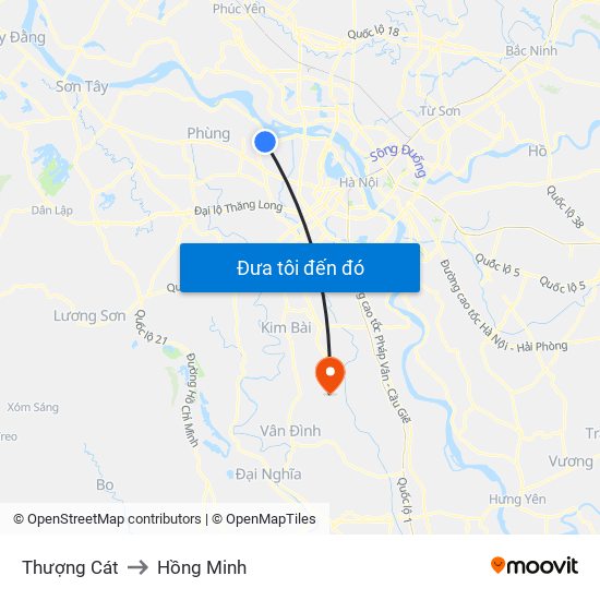 Thượng Cát to Hồng Minh map