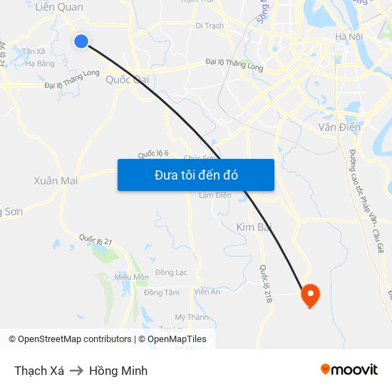 Thạch Xá to Hồng Minh map