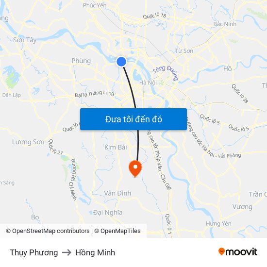 Thụy Phương to Hồng Minh map