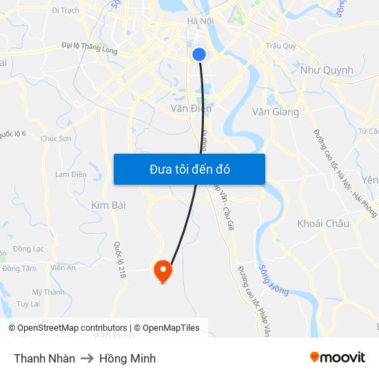 Thanh Nhàn to Hồng Minh map