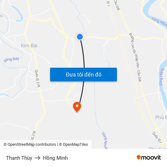 Thanh Thùy to Hồng Minh map