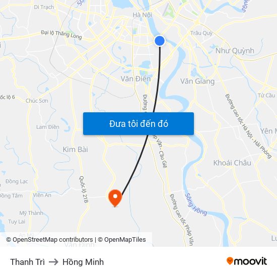 Thanh Trì to Hồng Minh map