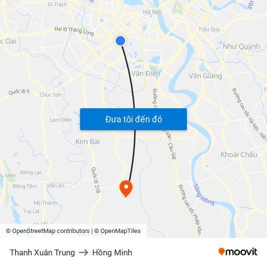 Thanh Xuân Trung to Hồng Minh map