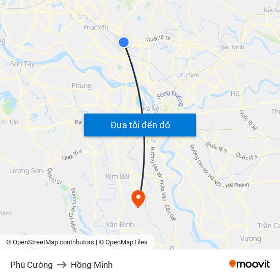 Phú Cường to Hồng Minh map