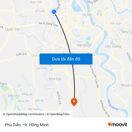 Phú Diễn to Hồng Minh map