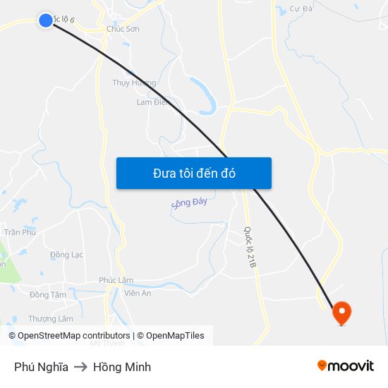 Phú Nghĩa to Hồng Minh map