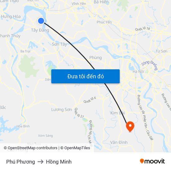 Phú Phương to Hồng Minh map