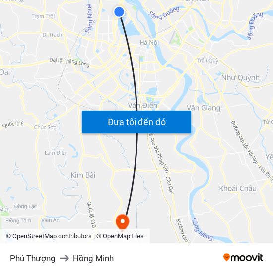 Phú Thượng to Hồng Minh map