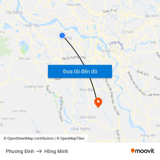 Phương Đình to Hồng Minh map