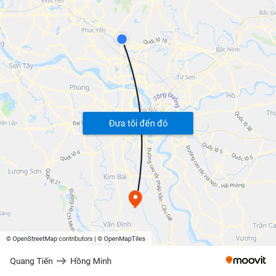 Quang Tiến to Hồng Minh map
