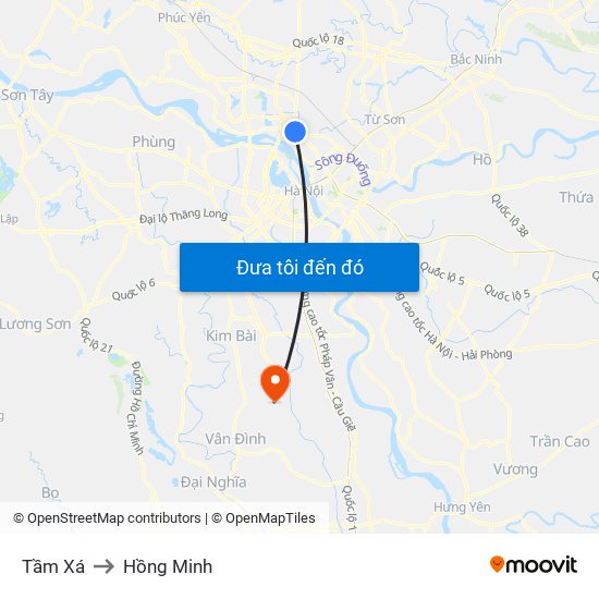 Tầm Xá to Hồng Minh map
