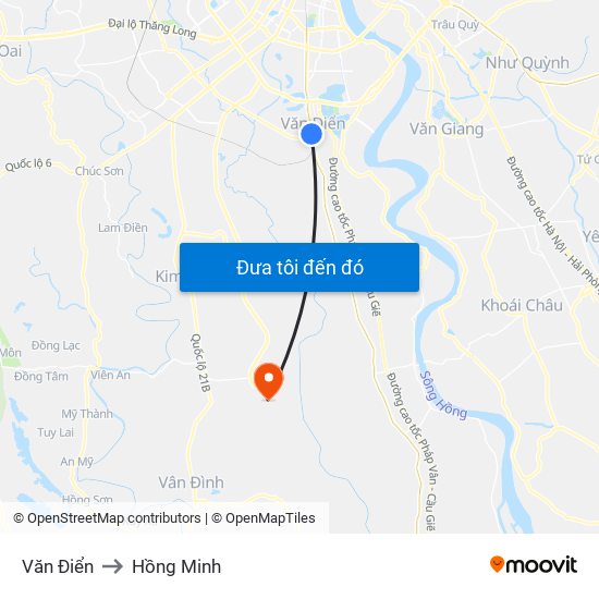 Văn Điển to Hồng Minh map