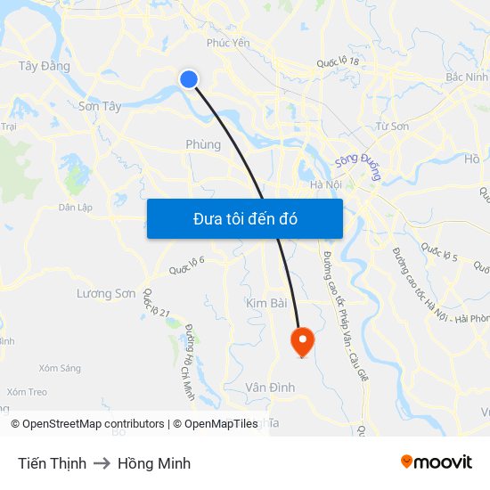 Tiến Thịnh to Hồng Minh map