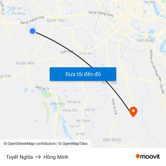 Tuyết Nghĩa to Hồng Minh map