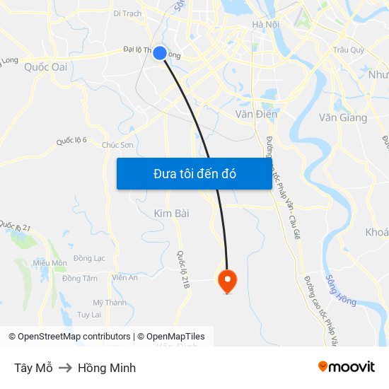 Tây Mỗ to Hồng Minh map