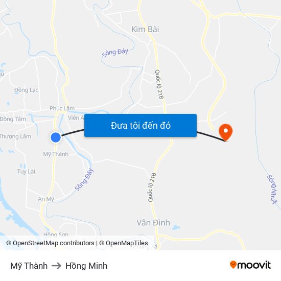 Mỹ Thành to Hồng Minh map
