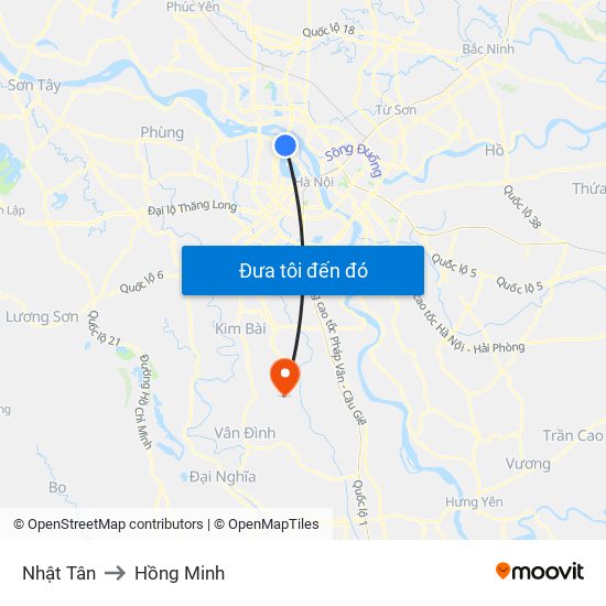 Nhật Tân to Hồng Minh map