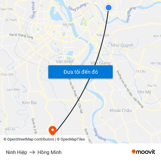 Ninh Hiệp to Hồng Minh map