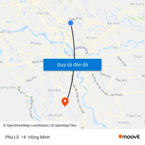 Phù Lỗ to Hồng Minh map