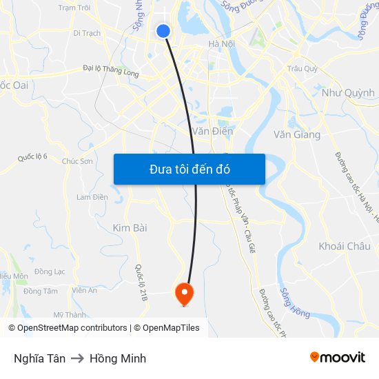 Nghĩa Tân to Hồng Minh map