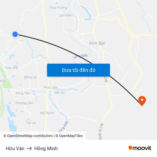 Hữu Văn to Hồng Minh map