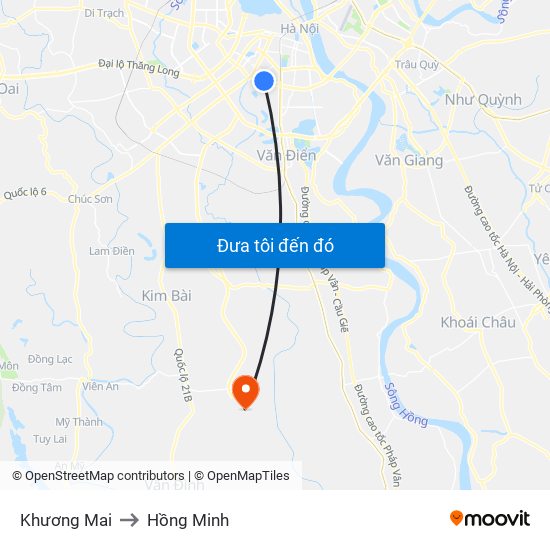 Khương Mai to Hồng Minh map