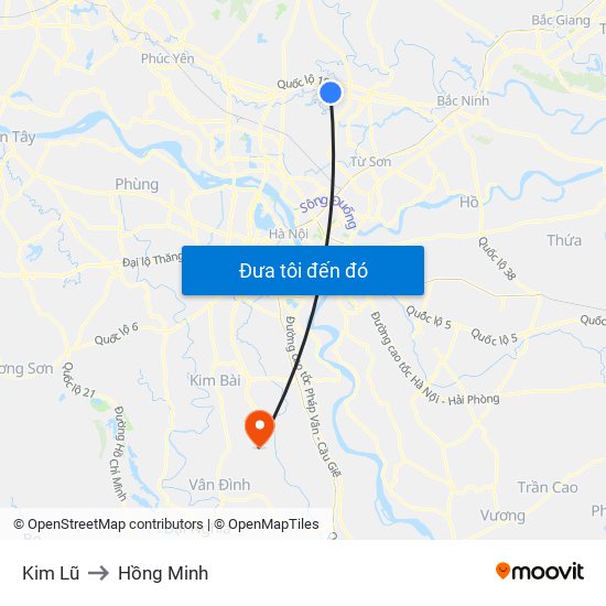 Kim Lũ to Hồng Minh map