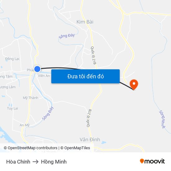 Hòa Chính to Hồng Minh map