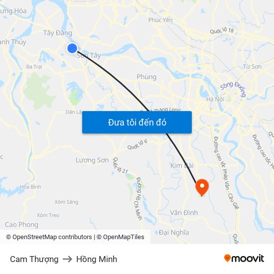 Cam Thượng to Hồng Minh map