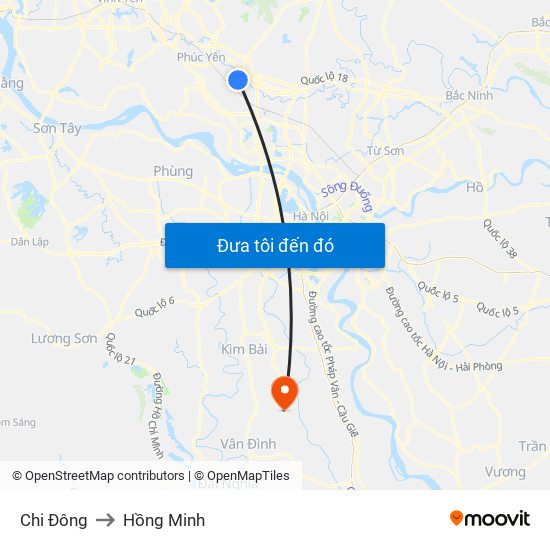 Chi Đông to Hồng Minh map