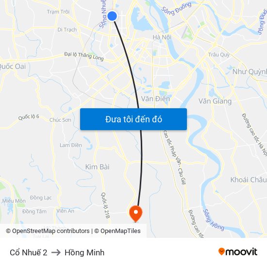 Cổ Nhuế 2 to Hồng Minh map