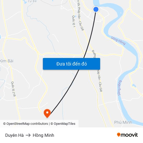 Duyên Hà to Hồng Minh map