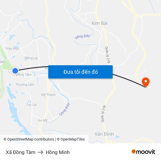 Xã Đồng Tâm to Hồng Minh map