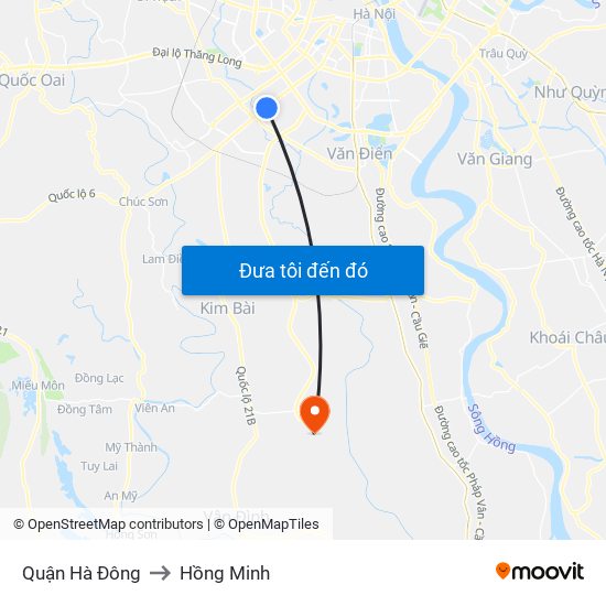 Quận Hà Đông to Hồng Minh map