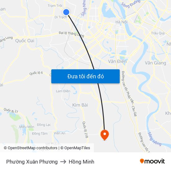 Phường Xuân Phương to Hồng Minh map