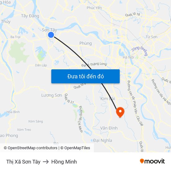 Thị Xã Sơn Tây to Hồng Minh map