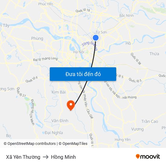 Xã Yên Thường to Hồng Minh map