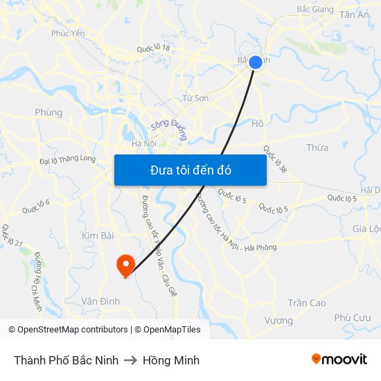 Thành Phố Bắc Ninh to Hồng Minh map