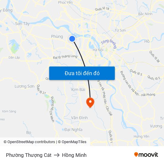 Phường Thượng Cát to Hồng Minh map