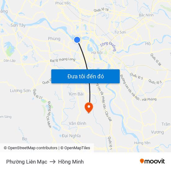Phường Liên Mạc to Hồng Minh map