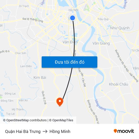 Quận Hai Bà Trưng to Hồng Minh map
